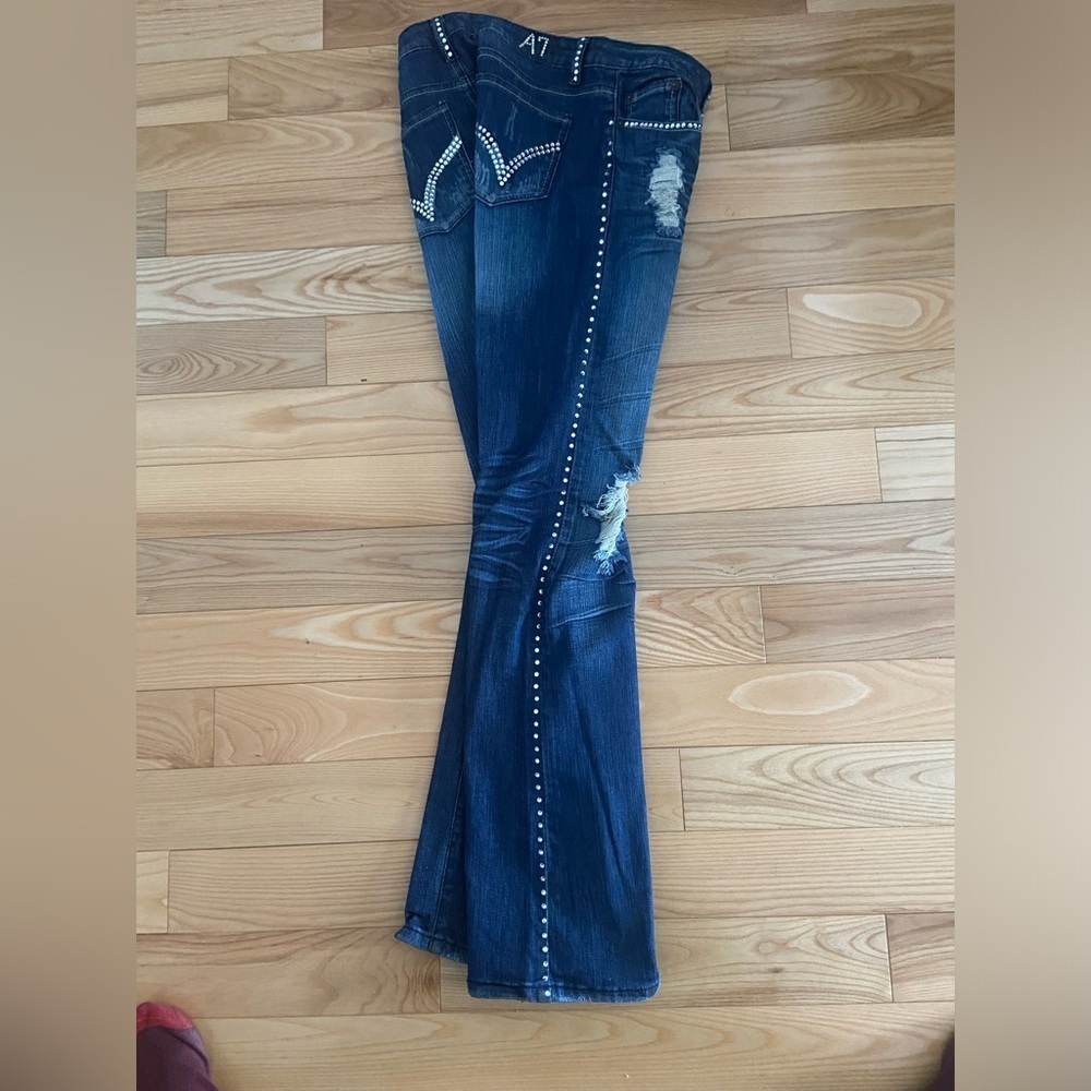 Y2K low rise jeans with crystals